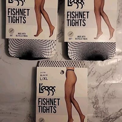 (3) L'eggs Fishnet Tights Black/ Size L/XL (#21778)